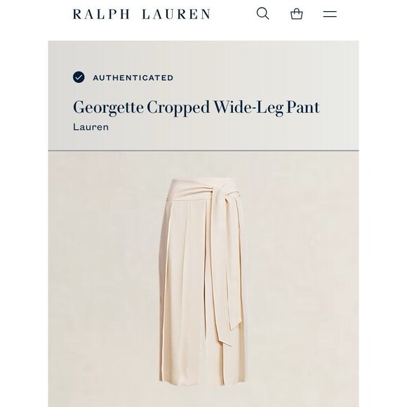 Lauren Ralph Lauren Black Label Plus Sz 18 Georgette Wide Leg Crop Pants Ivory - Picture 7 of 8